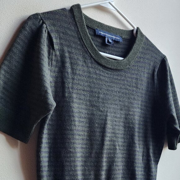 French Connection Green/Blue Cropped Striped Short Sleeve Sweater Size Medium - Picture 2 of 14